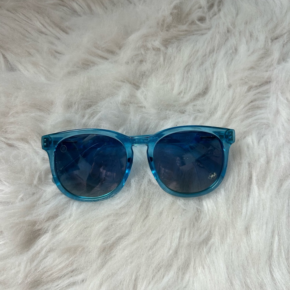 Polarized Translucent Blue Round Women's Sunglasses